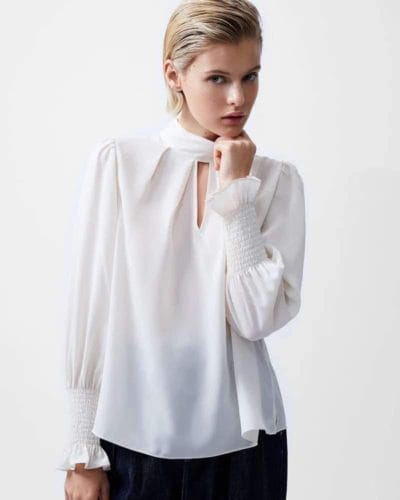 French Connection Crepe light high neck Porcelain Cream