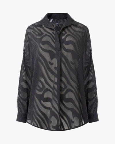 French Connection Zebra Devore Popover Shirt black
