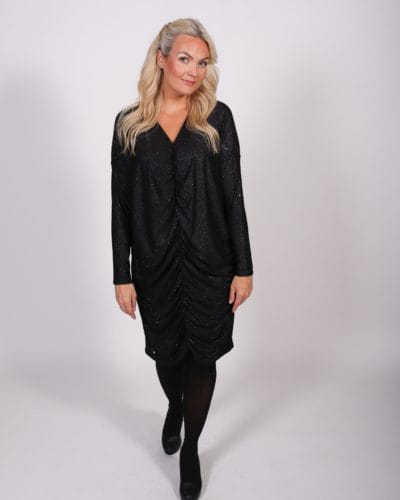 V-neck rykktur svartur/glitur