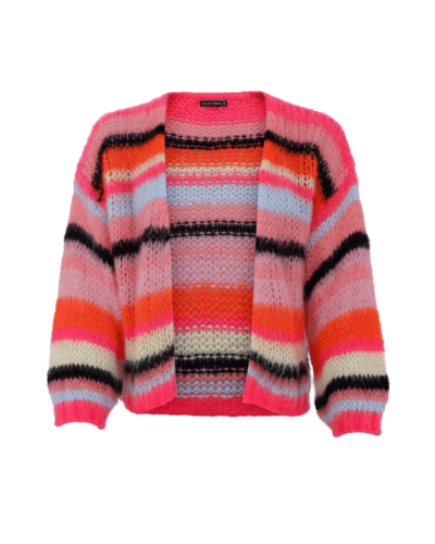 BCADELIN MULTI STRIPED CARDIGAN - BRIGHT PINK