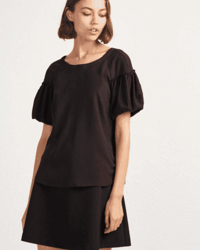 French Connection CREPE LIGHT PUFF SLEEVE TOP BLACK