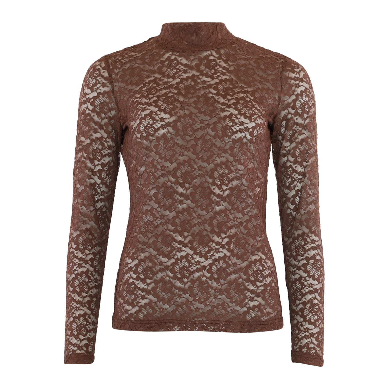CONTINUE Lace top brown turtleneck - Image 2