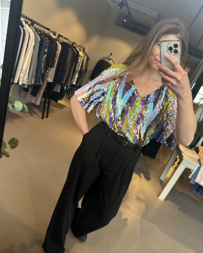 Pallíettu toppur V-neck multi